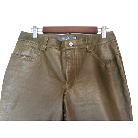 Vintage Gap Real Leather Bootcut Pants Women 10 Dark Green Western Cowgirl Grung - Picture 14 of 16